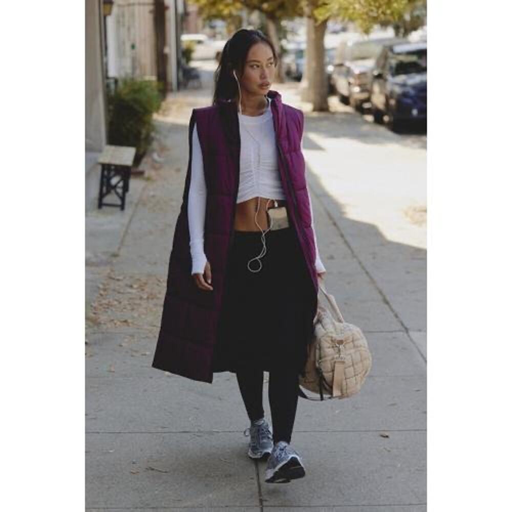 Free People FP Movement Long Puffer Vest โ Black Cherry โ Size Lโ NWT $198